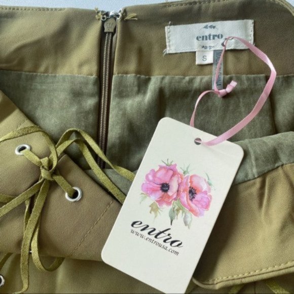 Entro Robin High Waist Lace Up Mini Skirt Olive Green Lined New Night Out Small - Picture 11 of 15